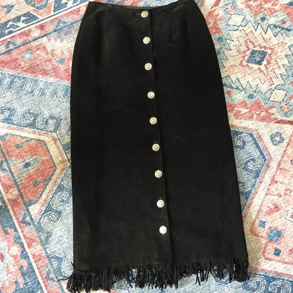 Leather fringe skirt